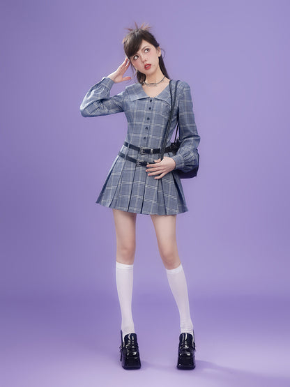 Sweet Couleur College Style Sailor Collar Check Dress