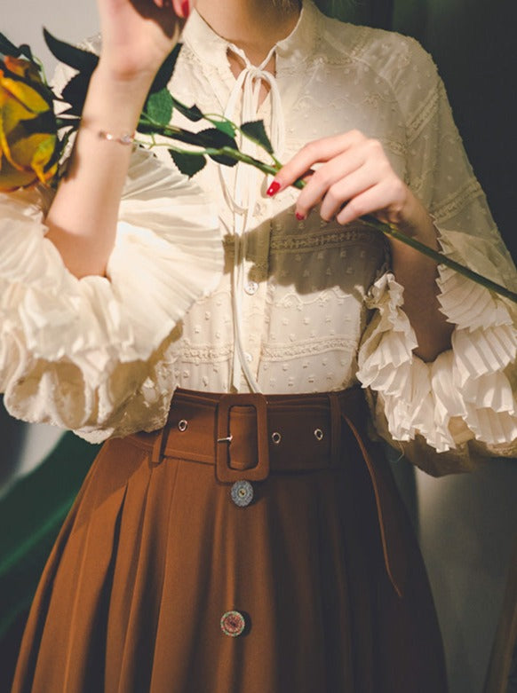 Rüschenärmel-Retro-Bluse