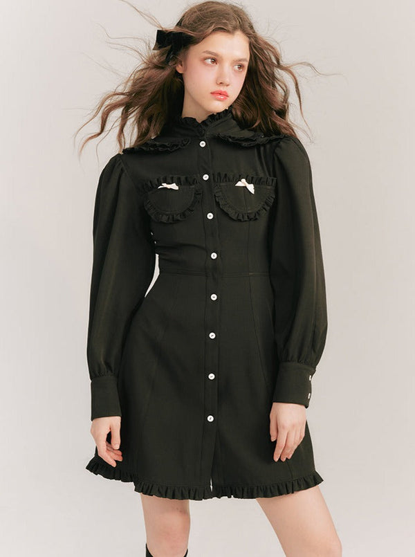 Little Ribbon Fring Shirt Long Dress