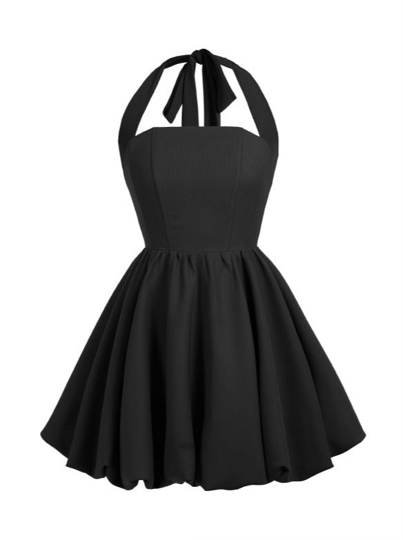 Sweet Cool Halter Ribbon Volume Balloon Bustier Dress