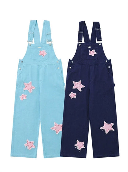 Retro Star Patch Denim-Overall