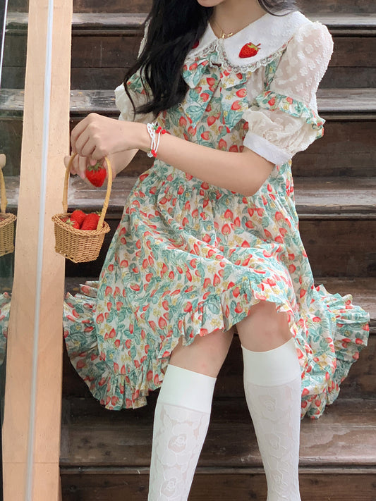 Strawberry Fruit Floral Layered One Piece