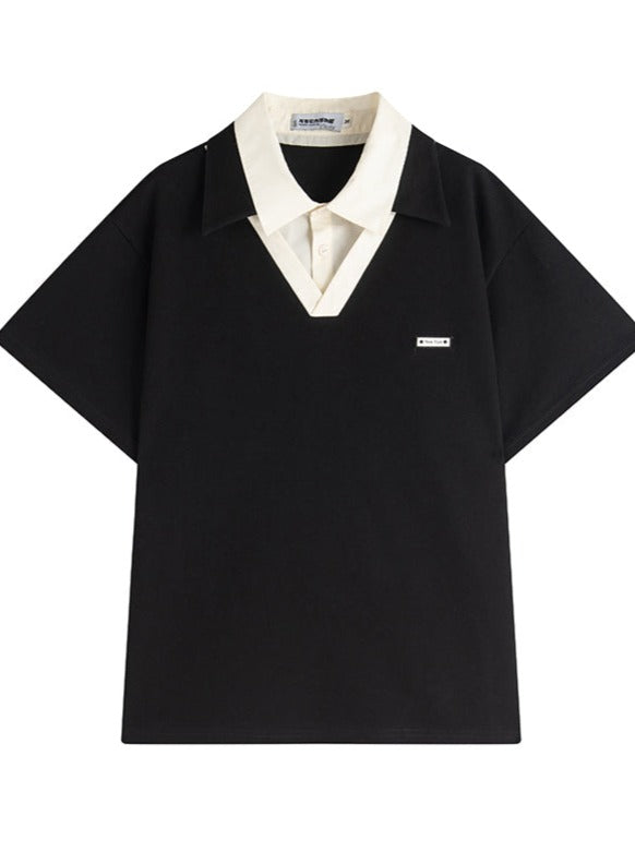 One-point logo loose polo T-shirt