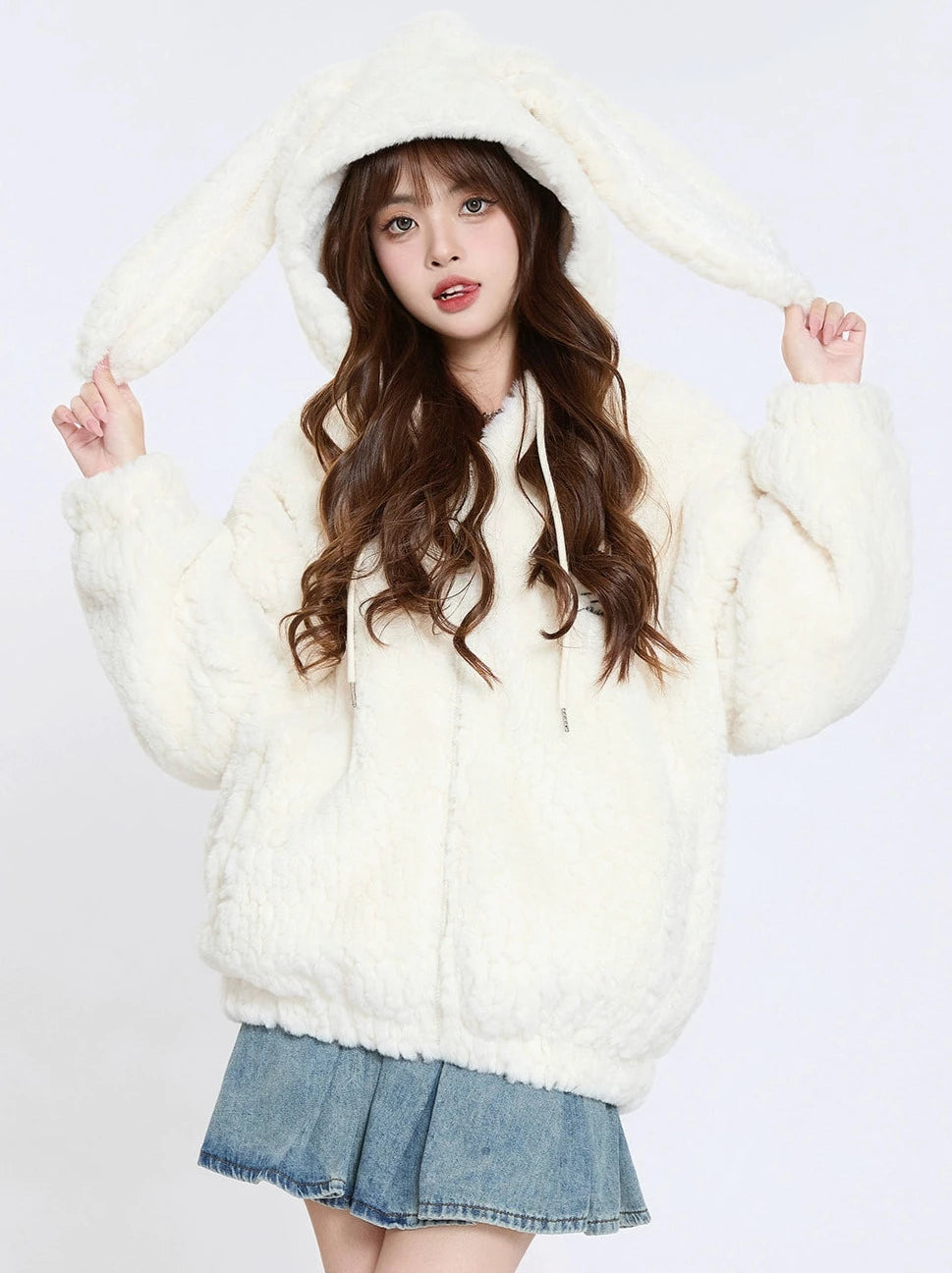 Soft lamb velvet cotton coat with rabbit ears hood