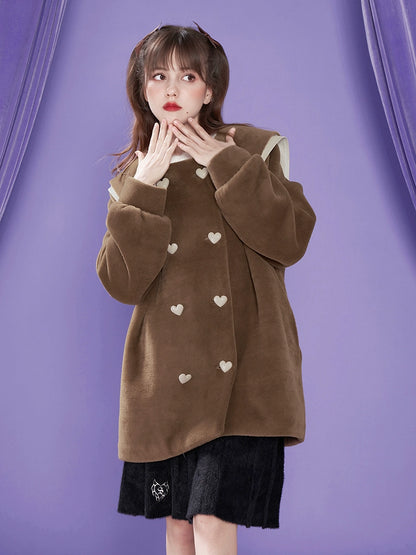 Brown Lapel Short Loose Warm Fur Coat