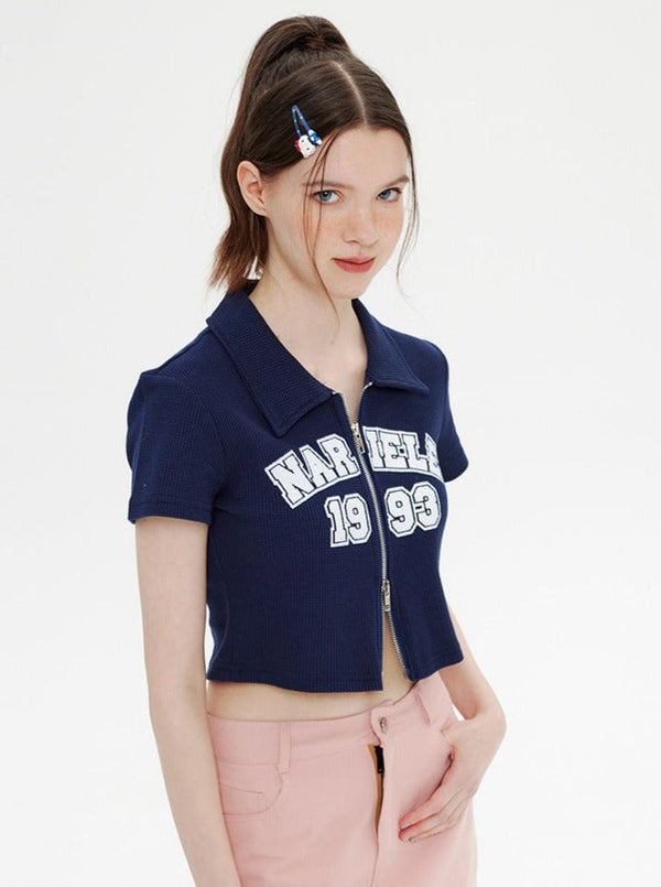 ダブルジッパースリムフィットポロトップス