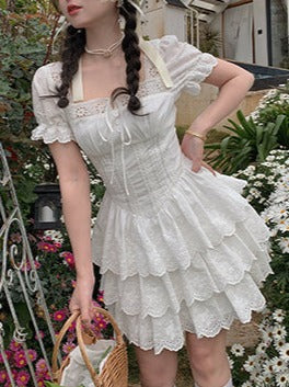Square neck Race Fairy Clean Art Dress