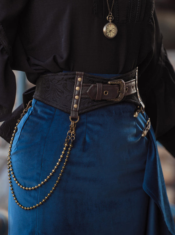 スチームレトロゴシックパンクレザーリボンレイヤードストラップベルト