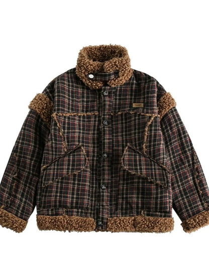Retro Check Lamb Wool Mode Jacket Coat