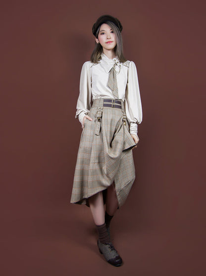 British Retro College Style Check Tweed Skirt