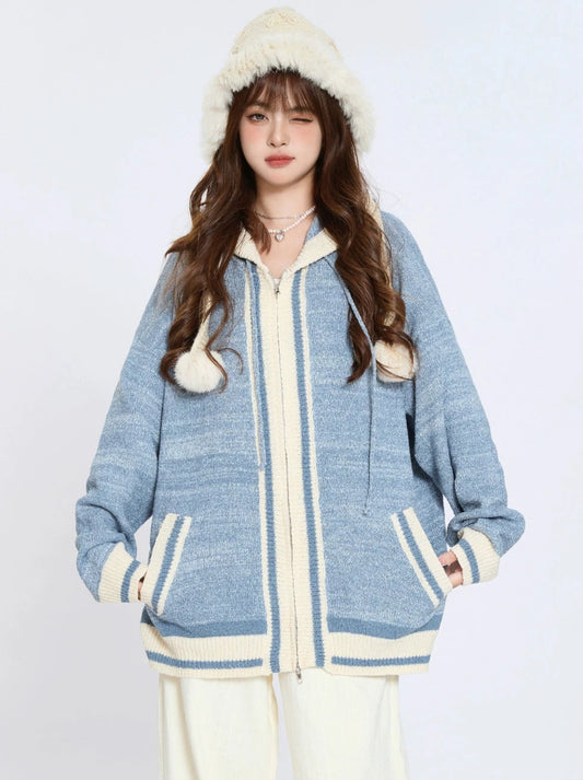 ENJOG's new blended hooded sweater jacket for fall/winter is a women's vintage languid design sense knitted cardigan top