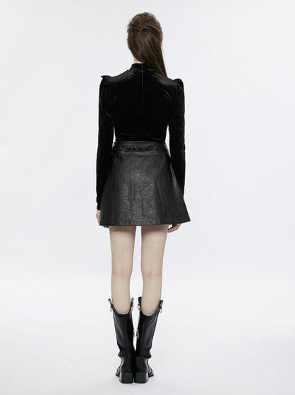 check ring leather skirt