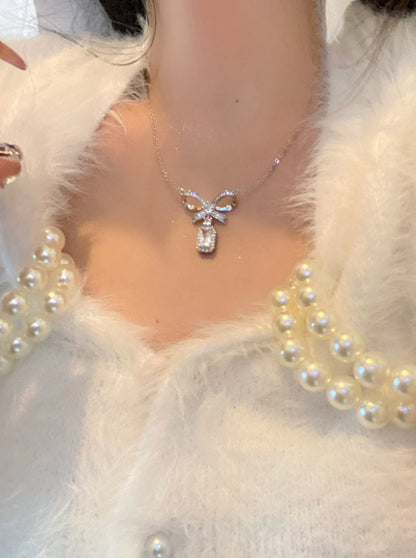 Princess Ribbon Silver Chain Necklace