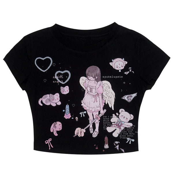 Angel Girl Design Short Tight T -shirt