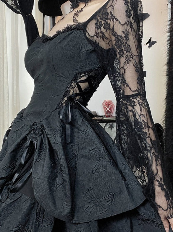 gothic lace halter neck dress