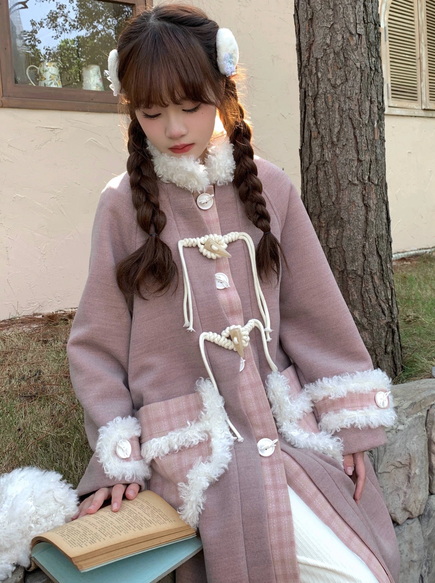 Patchwork Middle Fur Wool Coat