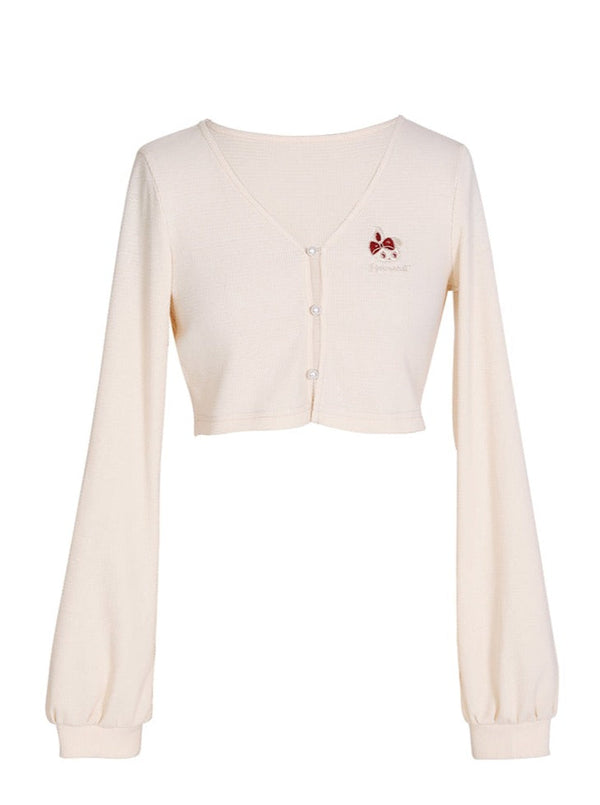 One Point Rabbit Cardigan + Tight Flill Dress + One Point Rabbit Short Cardigan