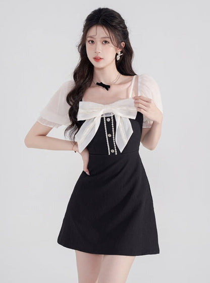 Big Ribbon Suspender One Shoulder One Piece