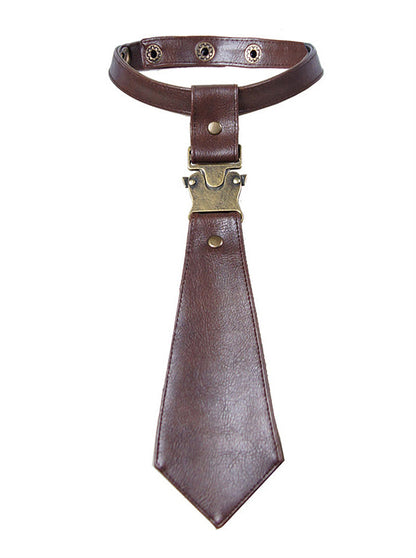 蒸汽朋克古铜棕色皮革领带