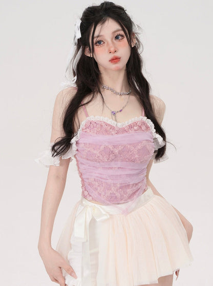 Balletian pink sling lace camisole