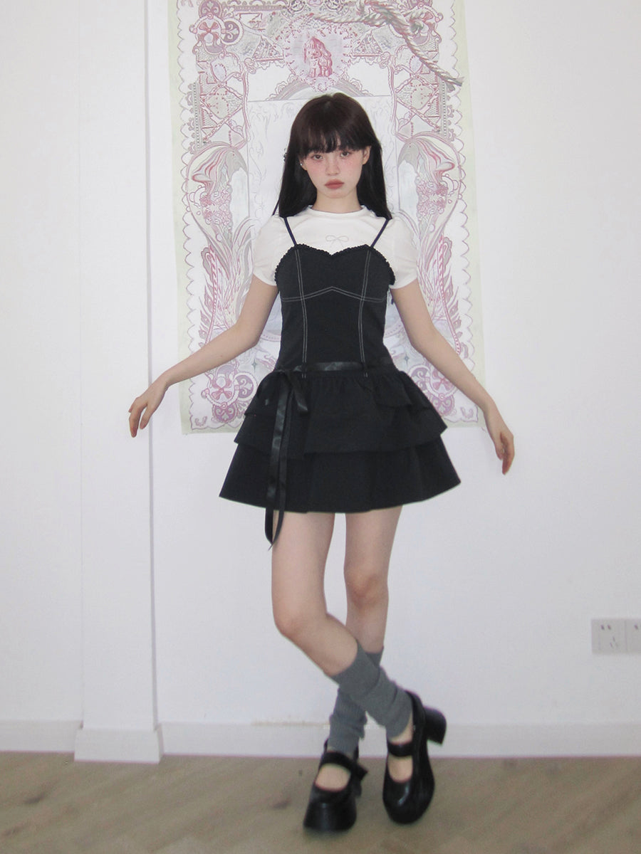 Ribbon frill suspender dress