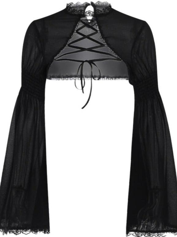 ベルスリーブシアーレースアップショールジャケット