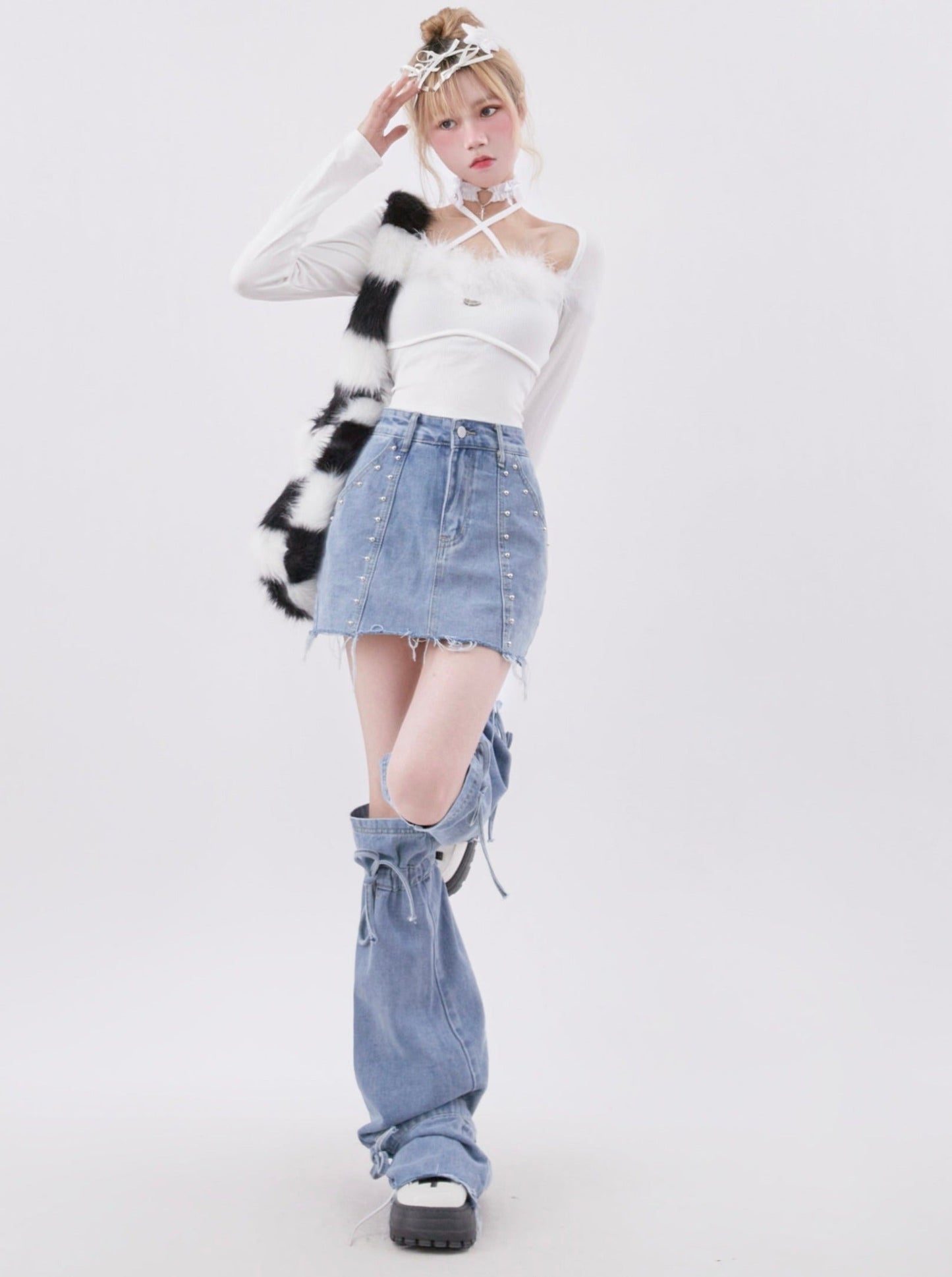 Denim short skirt leg set