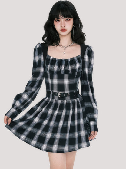 Romantic monochrome check dress