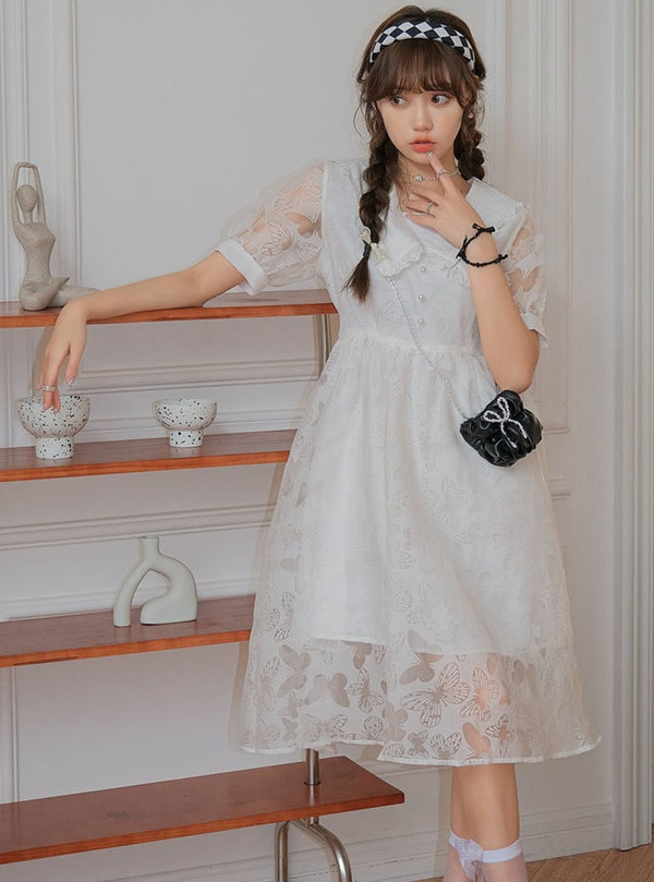 Sheer butterfly fleilfill color dress