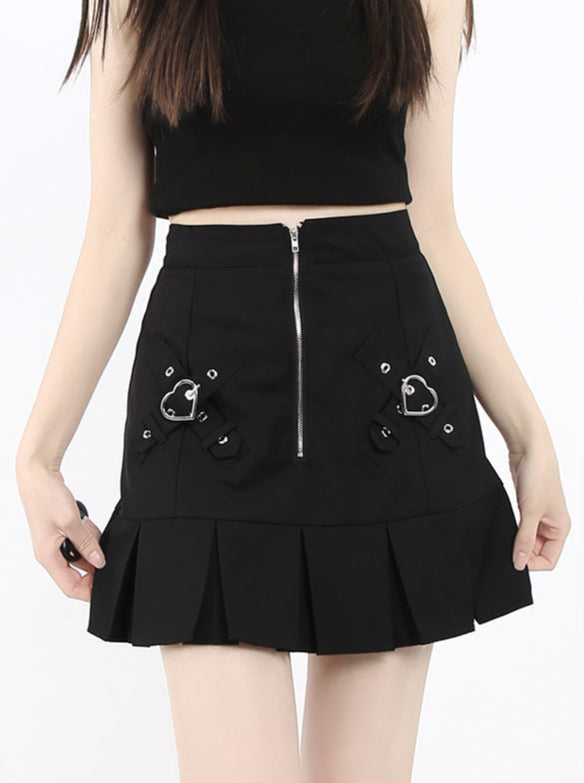 cross heart zip up skirt
