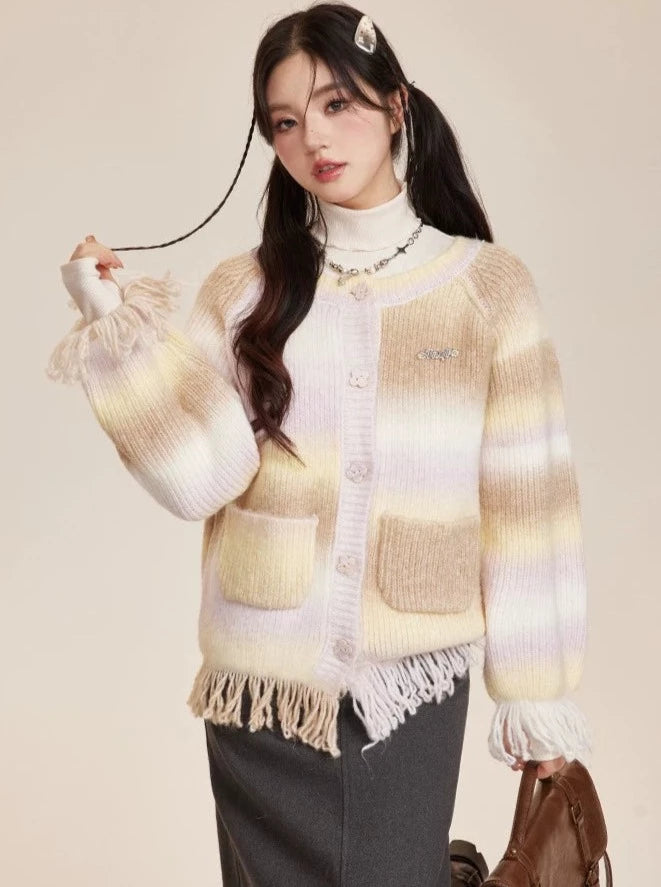 Fringe Gradient Knit Cardigan