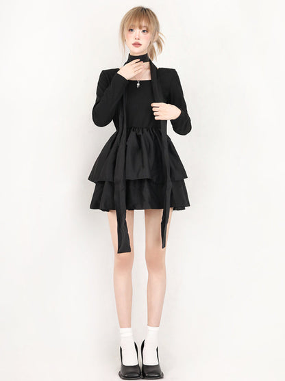 Square Neck Ballerina Taste Tiered Dress + Black Stole