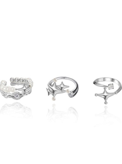 Three Piece Mode Silver Ring