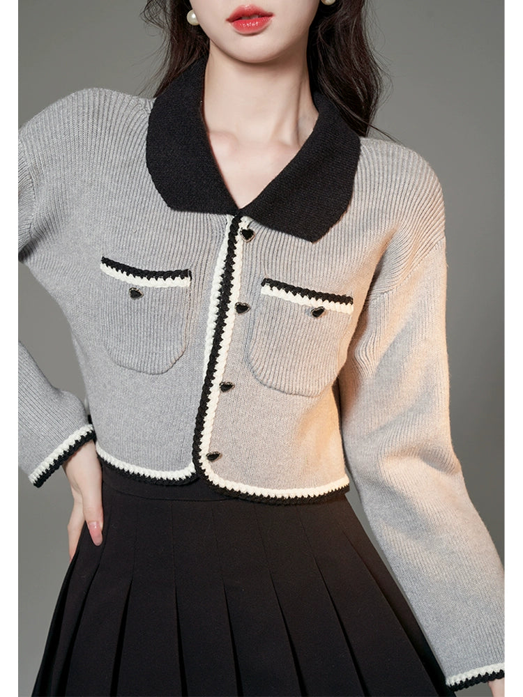 Lazy Style Doll Color Gray Short Knit Cardigan Jacket