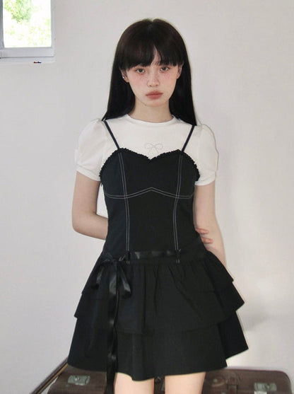 Ribbon frill suspender dress