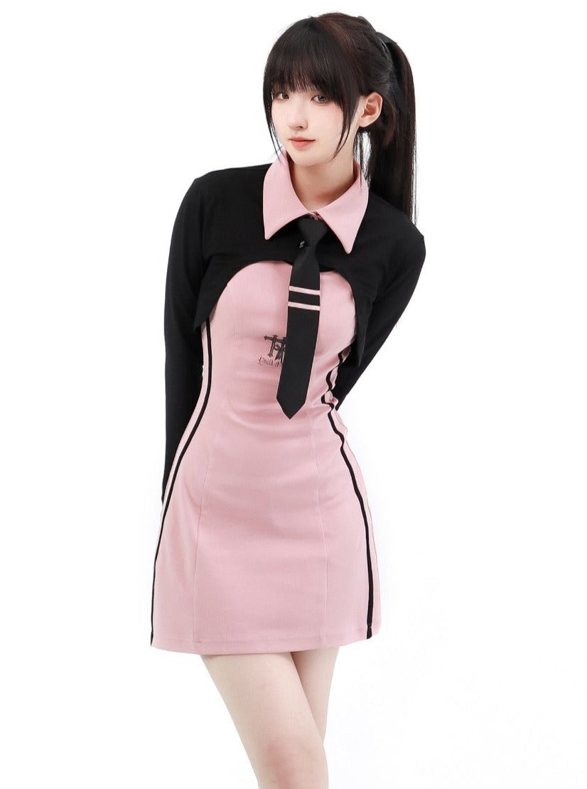 Pink Black Short Suspender Skirt Setup