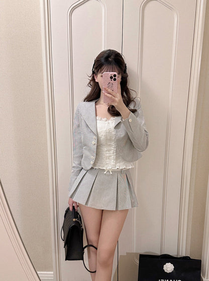 Pinst Ripe Suit Jacket + College High West Pleated Skirt Setup