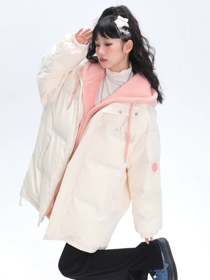 Faux Two Piece Hoodie Cotton Padded Loose Coat