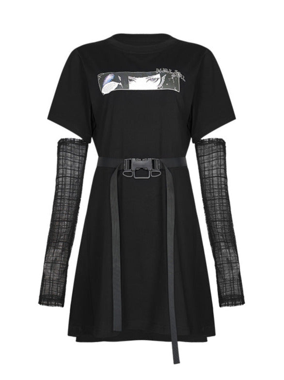 シアーロングスリーブバックルベルトワンピースT