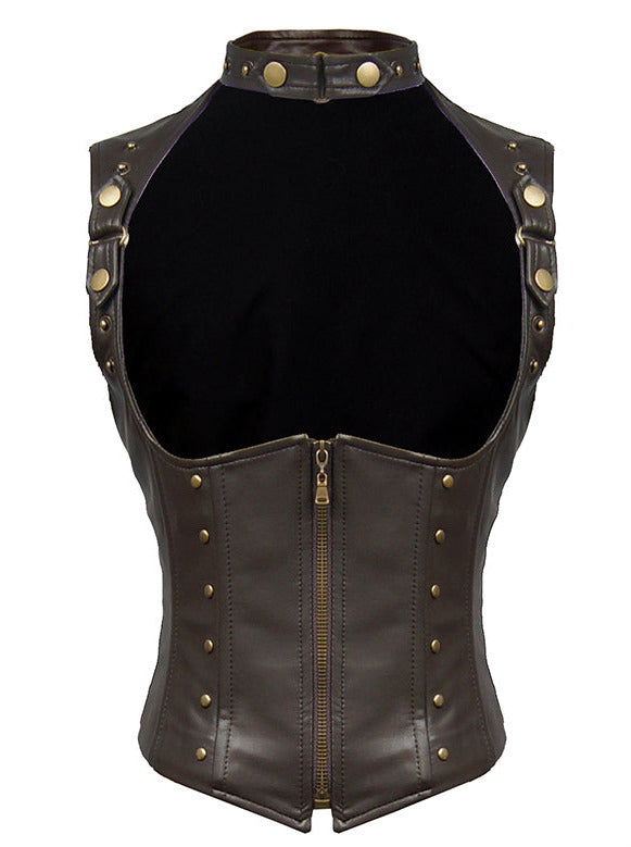 Steampunk leather riveted waist vest