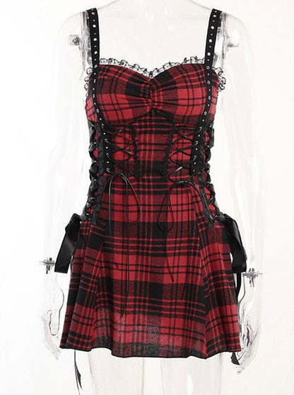 Y2K Black Red Hot Girl Lace Eyelet Sass Dress