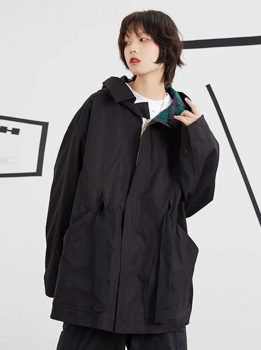 Loose BF style wide version hooded jacket