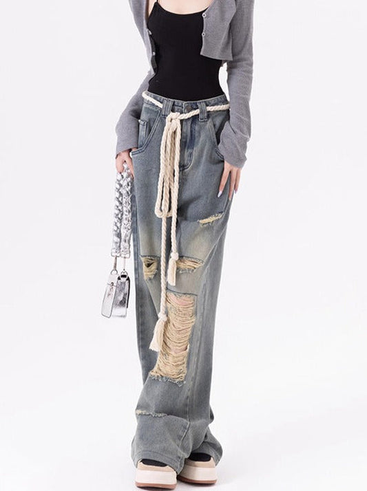 Damage wide leg jeans loose pants