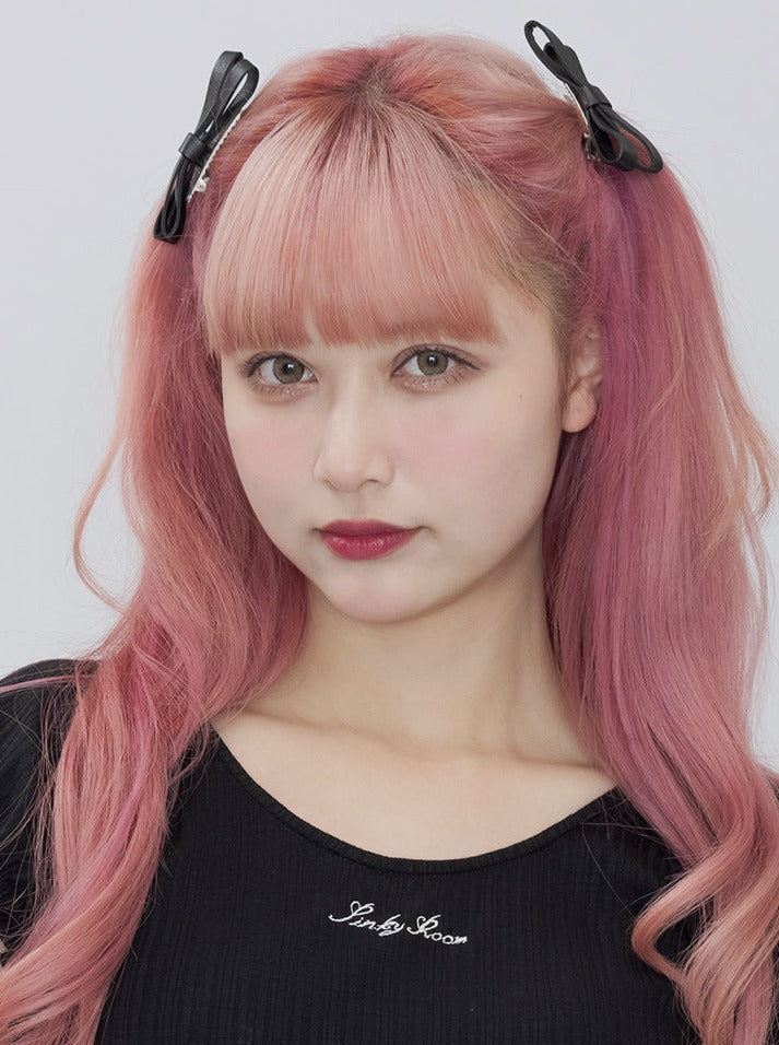 Pink Black Lim Ribbon Hairpin