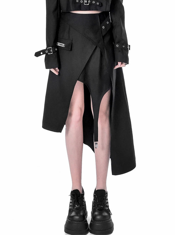 Mode Eyelet Assimeire Hem Clip Strap Skirt