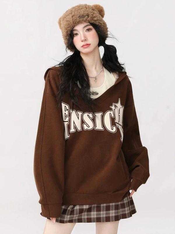 ルーズツーピースセットフード付きスウェットシャツ＋ホルターネックショートキャミ