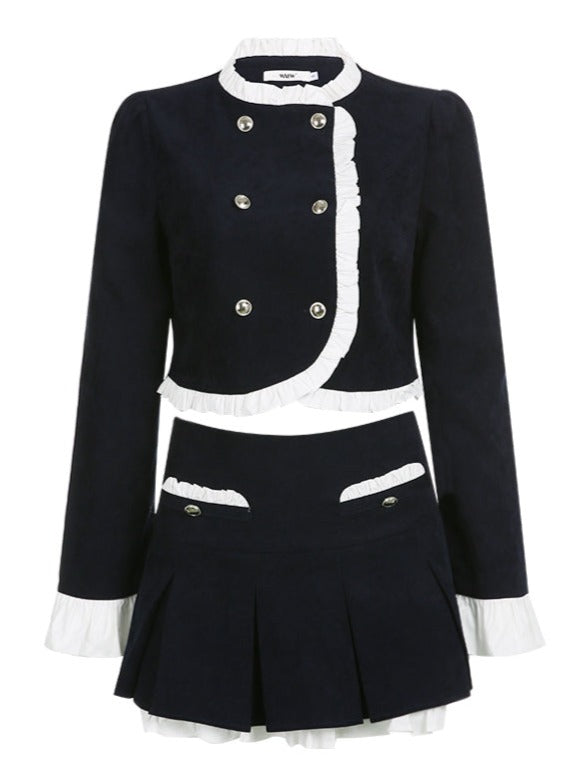 Lace double button jacket + frill skirt