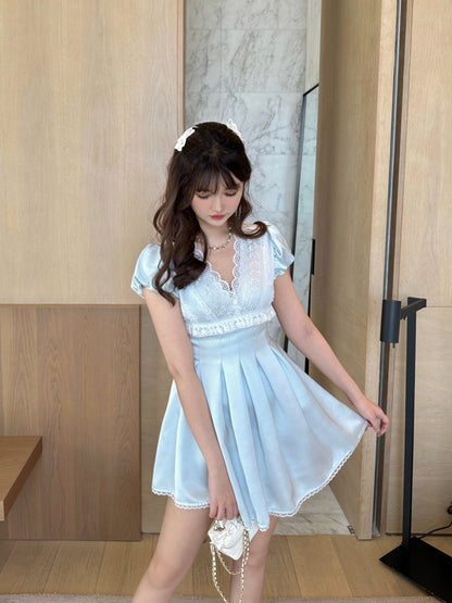 Baby lace Saten Milk Blueprinses Dress