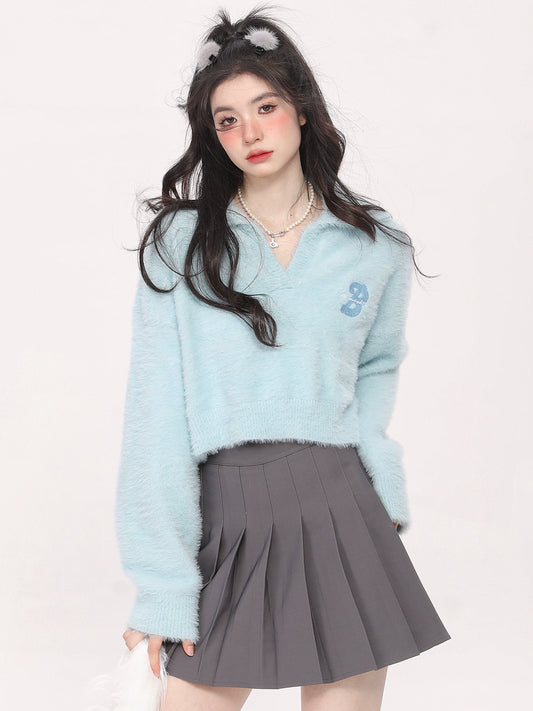 AONW Guochao self-made tide brand imitation mink fur short hot girl style sweater loose and slim lazy sweater