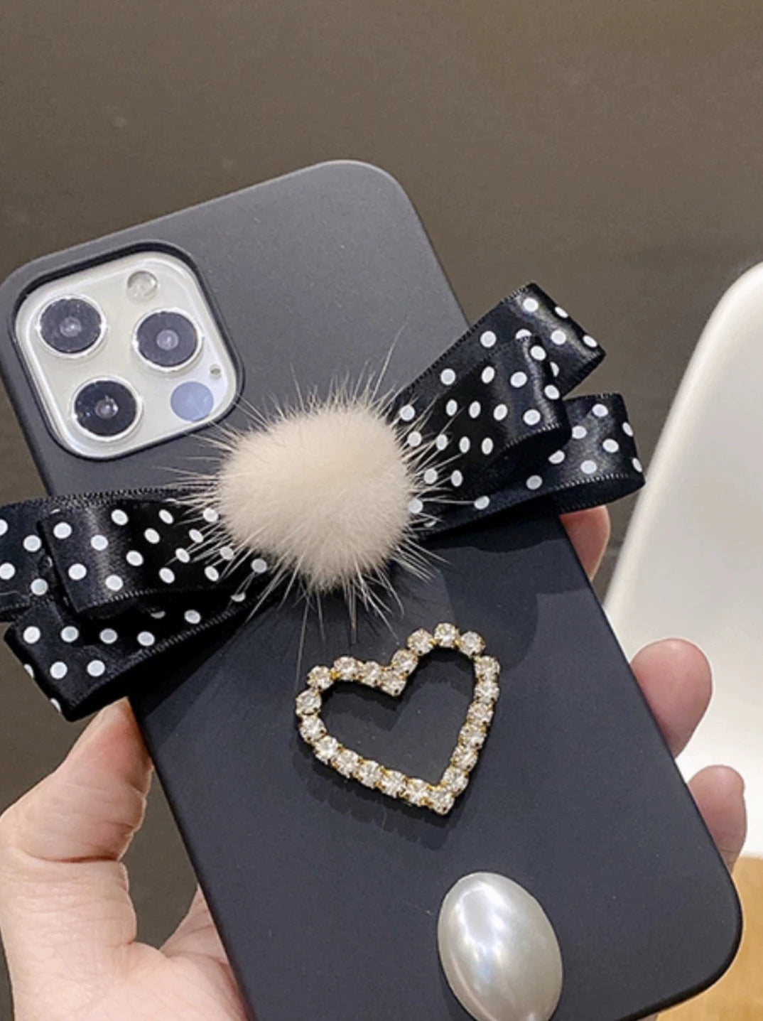 Sweetheart Mink Fur Dot Ribbon High End Phone Case